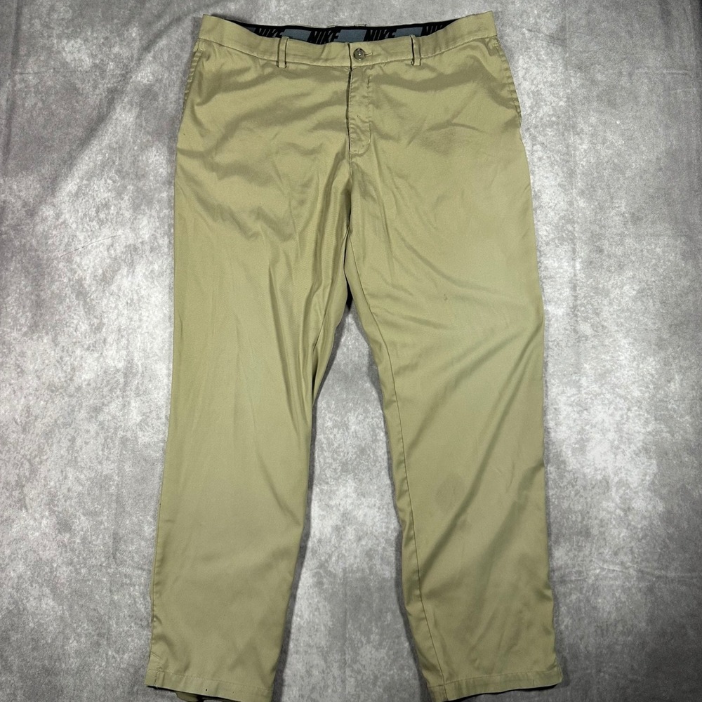 Nike Dri-FIT Golf Pants Mens 40x32 Khaki Tan Flat Front Performance Trousers